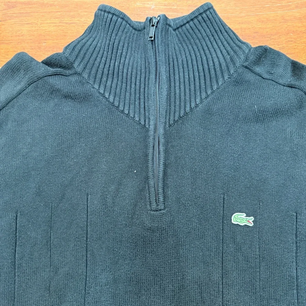 Lacoste Black Quarter Zip Sweater Ribbed Elbow Patches Mens Size‎ 7 US Size XL